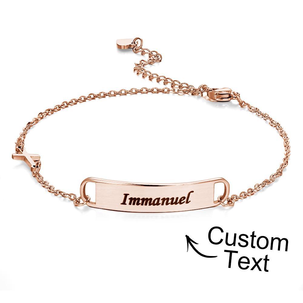 Bracelet Gravé Personnalisé, Croix Créative, Cadeaux Simples En Métal - votrecollierprenomfr