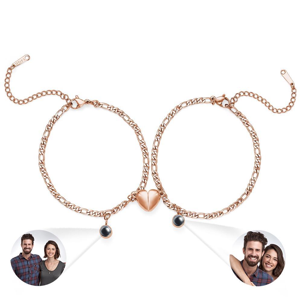 Bracelet De Projection Personnalisé Couple Coeur Magnétique Cadeau Pour Couple - votrecollierprenomfr
