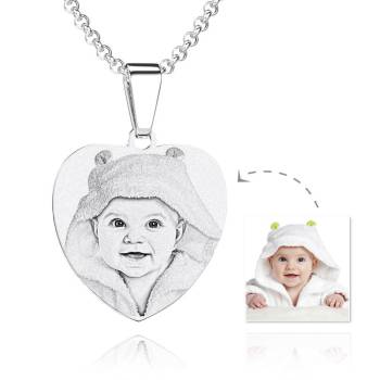 Collier Tag Gravé Photo Coeur Avec Gravure En Acier Inoxydable Pour Papa - votrecollierprenomfr