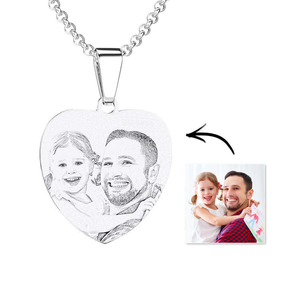 Collier Tag Gravé Photo Coeur Avec Gravure En Acier Inoxydable Pour Papa - votrecollierprenomfr