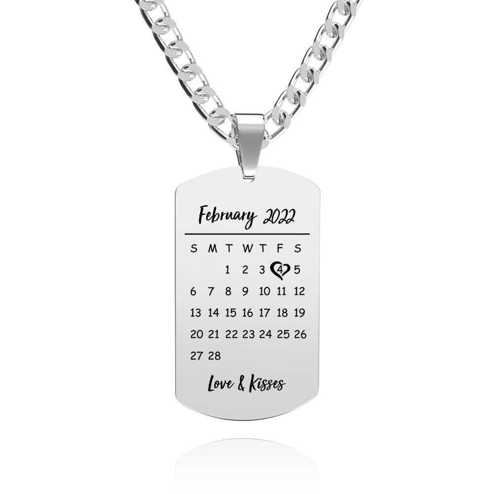 Collier Personnalisé En Acier Inoxydable Avec Date Spéciale Et Pendentif Photo Dog Tag Men's Calendar - votrecollierprenomfr