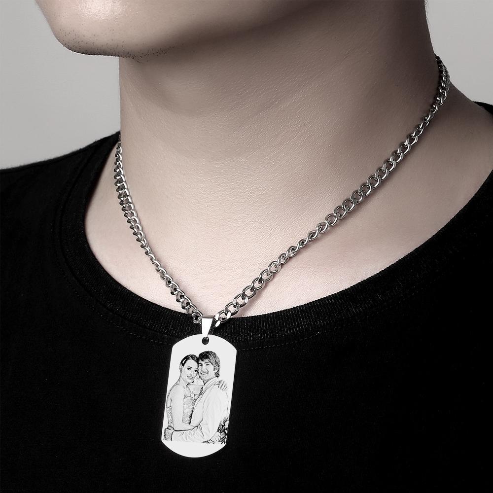 Collier Personnalisé En Acier Inoxydable Avec Date Spéciale Et Pendentif Photo Dog Tag Men's Calendar - votrecollierprenomfr