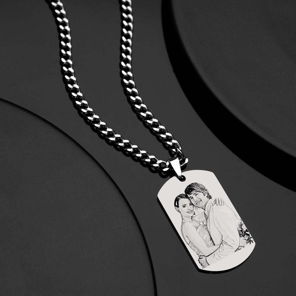Collier Personnalisé En Acier Inoxydable Avec Date Spéciale Et Pendentif Photo Dog Tag Men's Calendar - votrecollierprenomfr