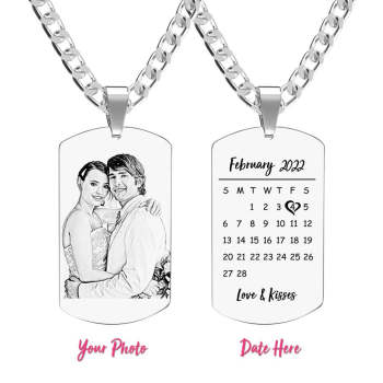 Collier Personnalisé En Acier Inoxydable Avec Date Spéciale Et Pendentif Photo Dog Tag Men's Calendar - votrecollierprenomfr