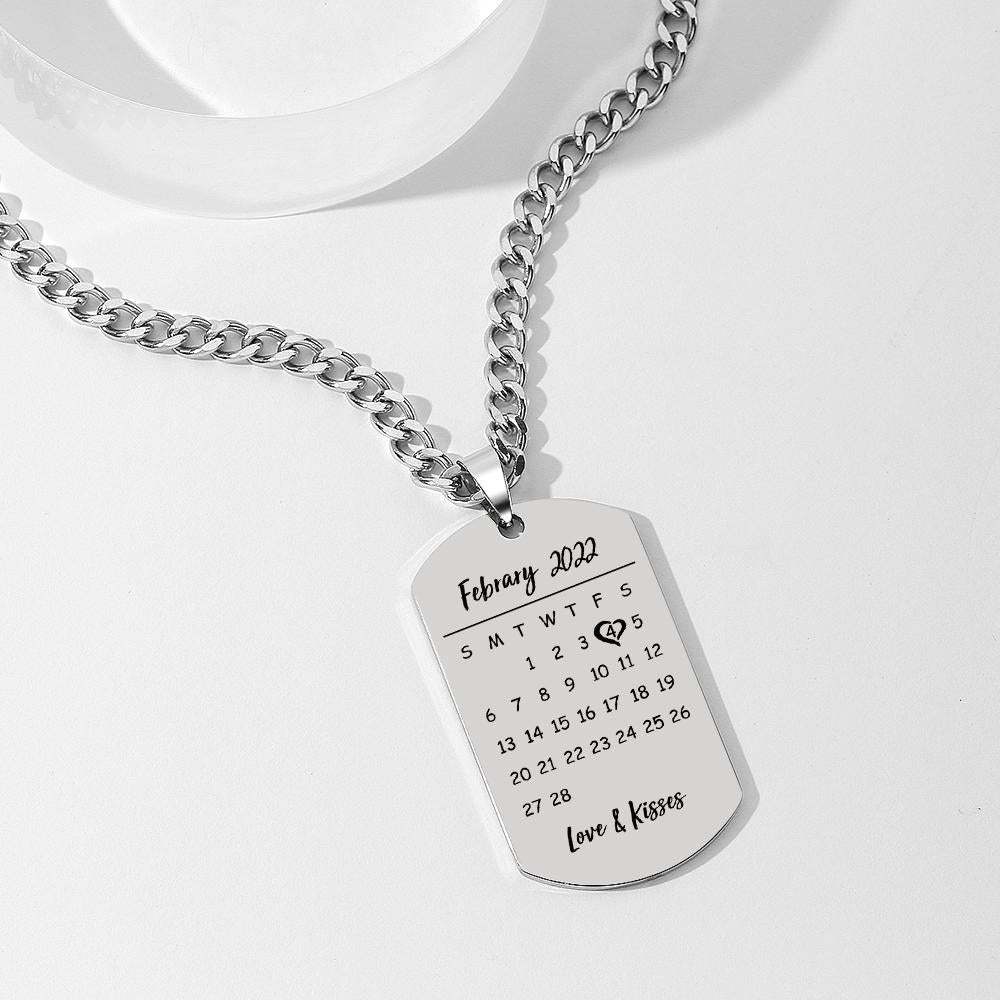 Collier Personnalisé En Acier Inoxydable Avec Date Spéciale Et Pendentif Photo Dog Tag Men's Calendar - votrecollierprenomfr