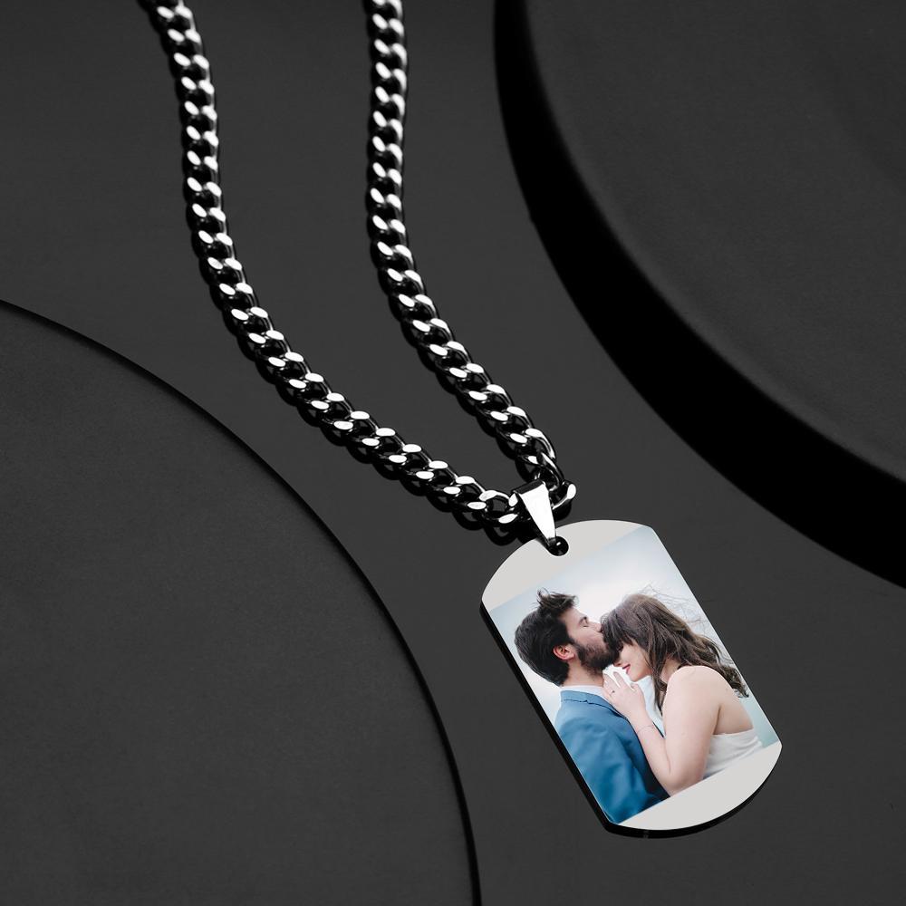 Collier Personnalisé En Acier Inoxydable Avec Date Spéciale Et Pendentif Photo Dog Tag Men's Calendar - votrecollierprenomfr