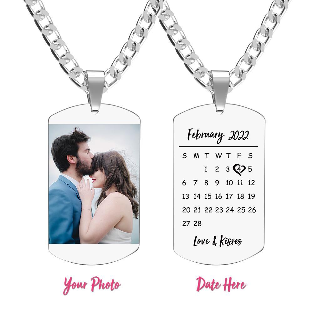 Collier Personnalisé En Acier Inoxydable Avec Date Spéciale Et Pendentif Photo Dog Tag Men's Calendar - votrecollierprenomfr