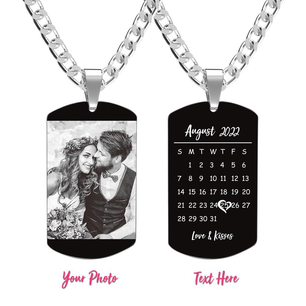 Collier Photo Gravé Personnalisé Photo Et Date Cadeau Parfait Pour Papa Le Jour De La Fête Des Pères - votrecollierprenomfr