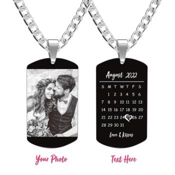 Collier Avec Photo Gravée Personnalisée, Cadeau De Noël, Photo Et Date, Cadeau Parfait Pour Un Couple Pour Un Anniversaire - votrecollierprenomfr