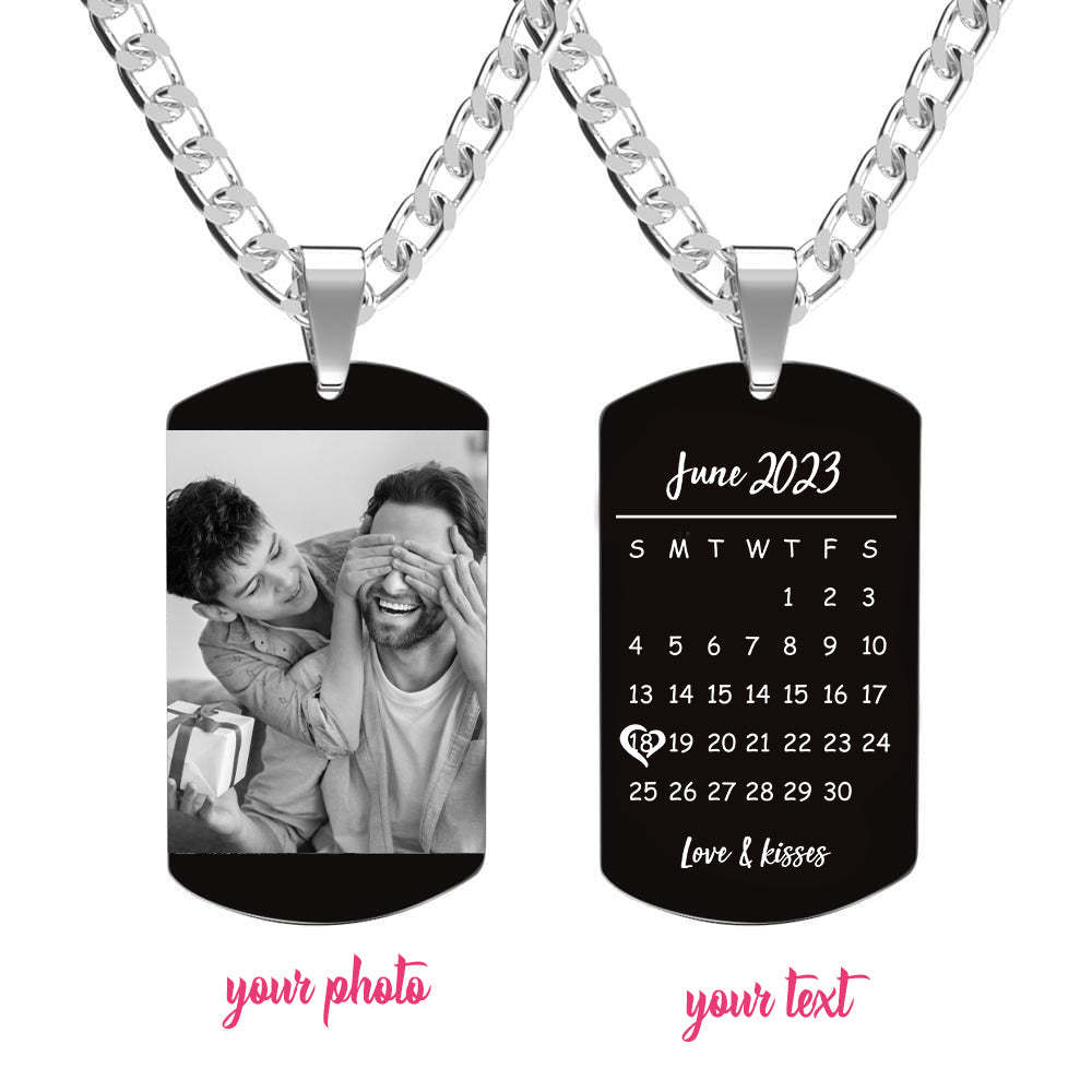 Collier Photo Gravé Personnalisé Photo Et Date Cadeau Parfait Pour Papa Le Jour De La Fête Des Pères - votrecollierprenomfr