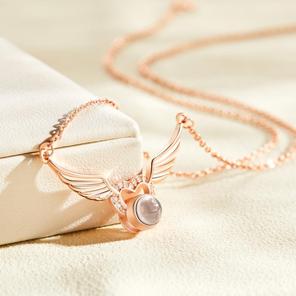 Collier De Projection De Photo Personnalisé Collier Pendentif Ailes En Forme De Coeur Cadeau Créatif - votrecollierprenomfr