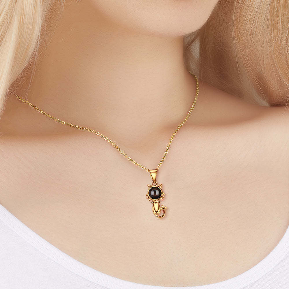 Collier De Projection Personnalisé, Pendentif En Forme De Chat Mignon, Cadeau Pour Elle - votrecollierprenomfr