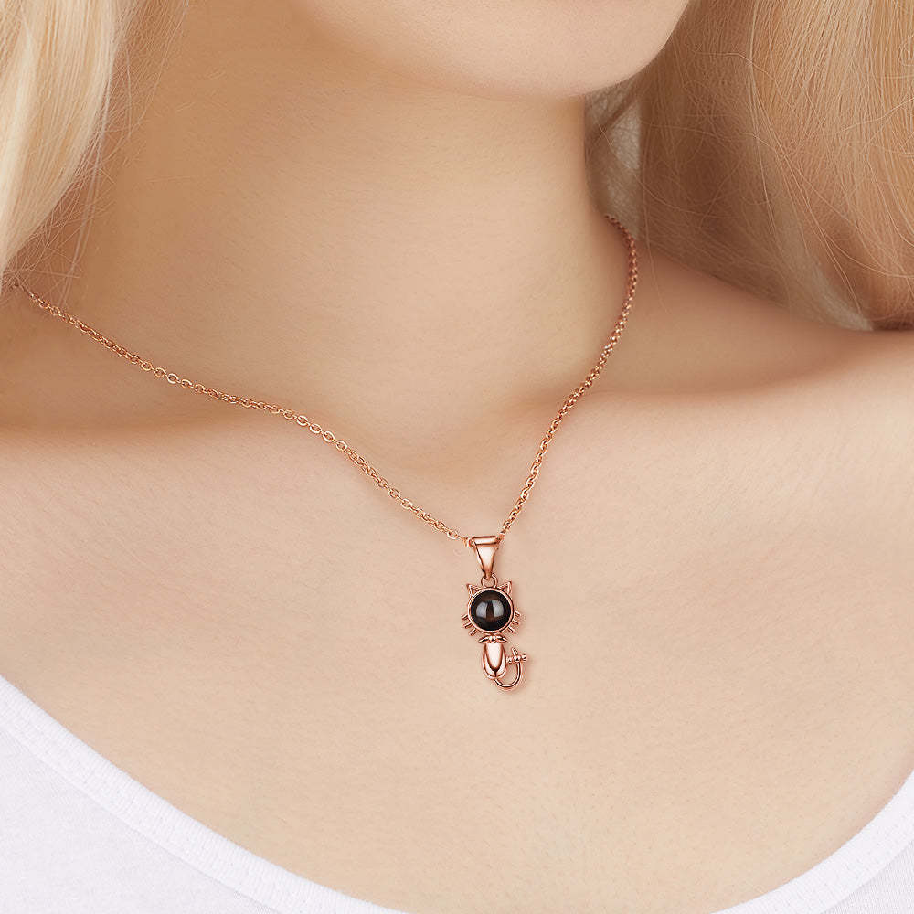 Collier De Projection Personnalisé, Pendentif En Forme De Chat Mignon, Cadeau Pour Elle - votrecollierprenomfr