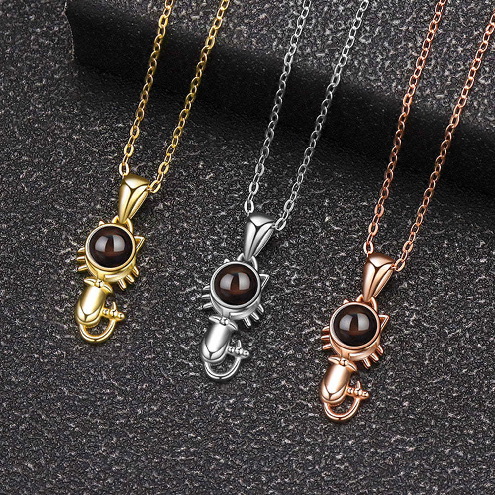 Collier De Projection Personnalisé, Pendentif En Forme De Chat Mignon, Cadeau Pour Elle - votrecollierprenomfr