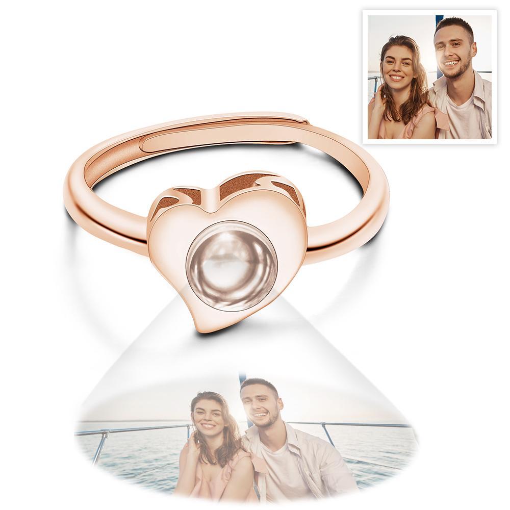 Bague Ouverte En Forme De Coeur Avec Projection De Photo En Argent Sterling S925 Bijoux Pour Femmes Personnalisés Cadeaux De La Saint-valentin - votrecollierprenomfr