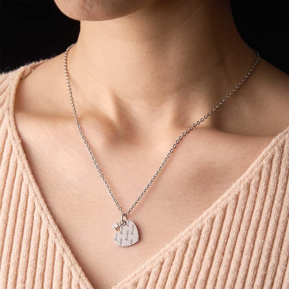 Collier Coeur Gravé Personnalisé Avec Un Cadeau Fille Pierre De Naissance - votrecollierprenomfr