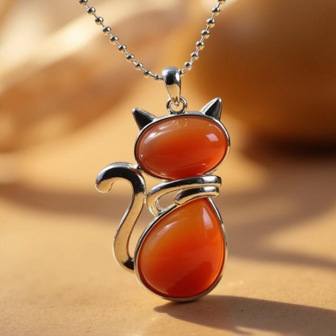 Collier Chat En Cristal, Pendentif Chat En Pierre Naturelle, Collier Chat En Pierre Précieuse De Guérison Pour Les Amoureux Des Chats - votrecollierprenomfr