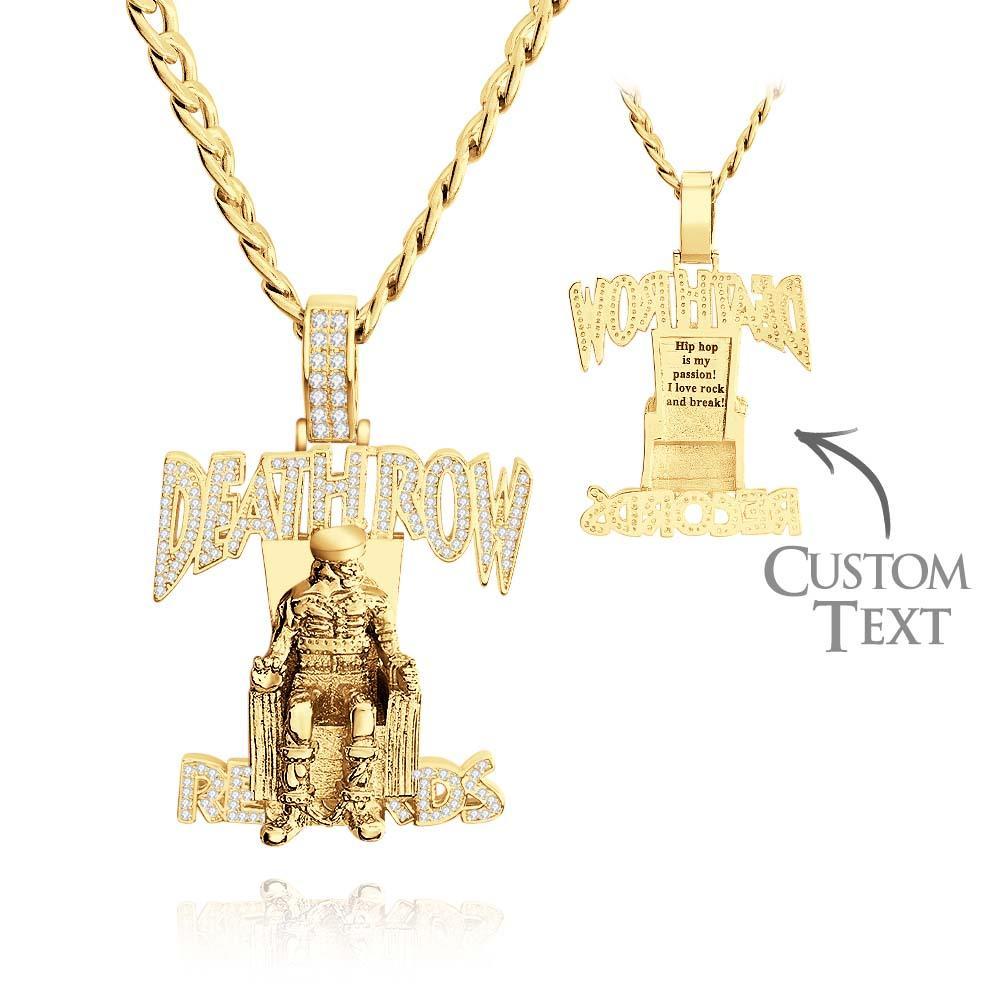 Collier Hip Hop Gravé Deathrow Records, Pendentif Exagéré Pour Lui - votrecollierprenomfr