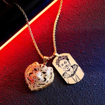 Collier Hip Hop Tigre Avec Photo Personnalisée, Pendentif Tendance Gravé, Bijoux Pour Lui - votrecollierprenomfr