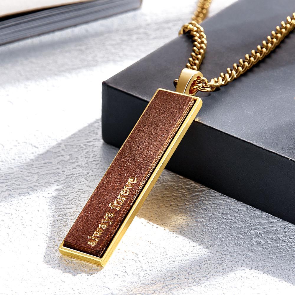 Collier En Bois Et Métal Gravable, Pendentif Rétro Personnalisé, Cadeau Pour Anniversaire De Mariage - votrecollierprenomfr
