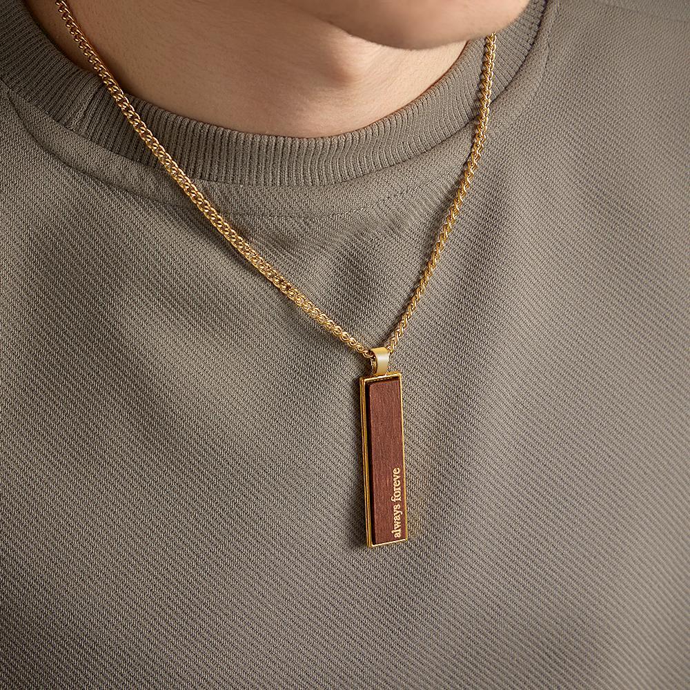 Collier En Bois Et Métal Gravable, Pendentif Rétro Personnalisé, Cadeau Pour Anniversaire De Mariage - votrecollierprenomfr