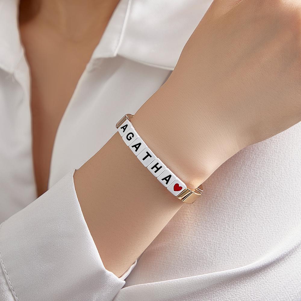 Bracelet De Perles En Émail Avec Nom Personnalisé, Couleur Or, Cadeau Pour Elle - votrecollierprenomfr
