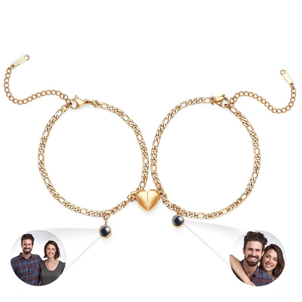Bracelet De Projection Personnalisé Couple Coeur Magnétique Cadeau Pour Couple - votrecollierprenomfr