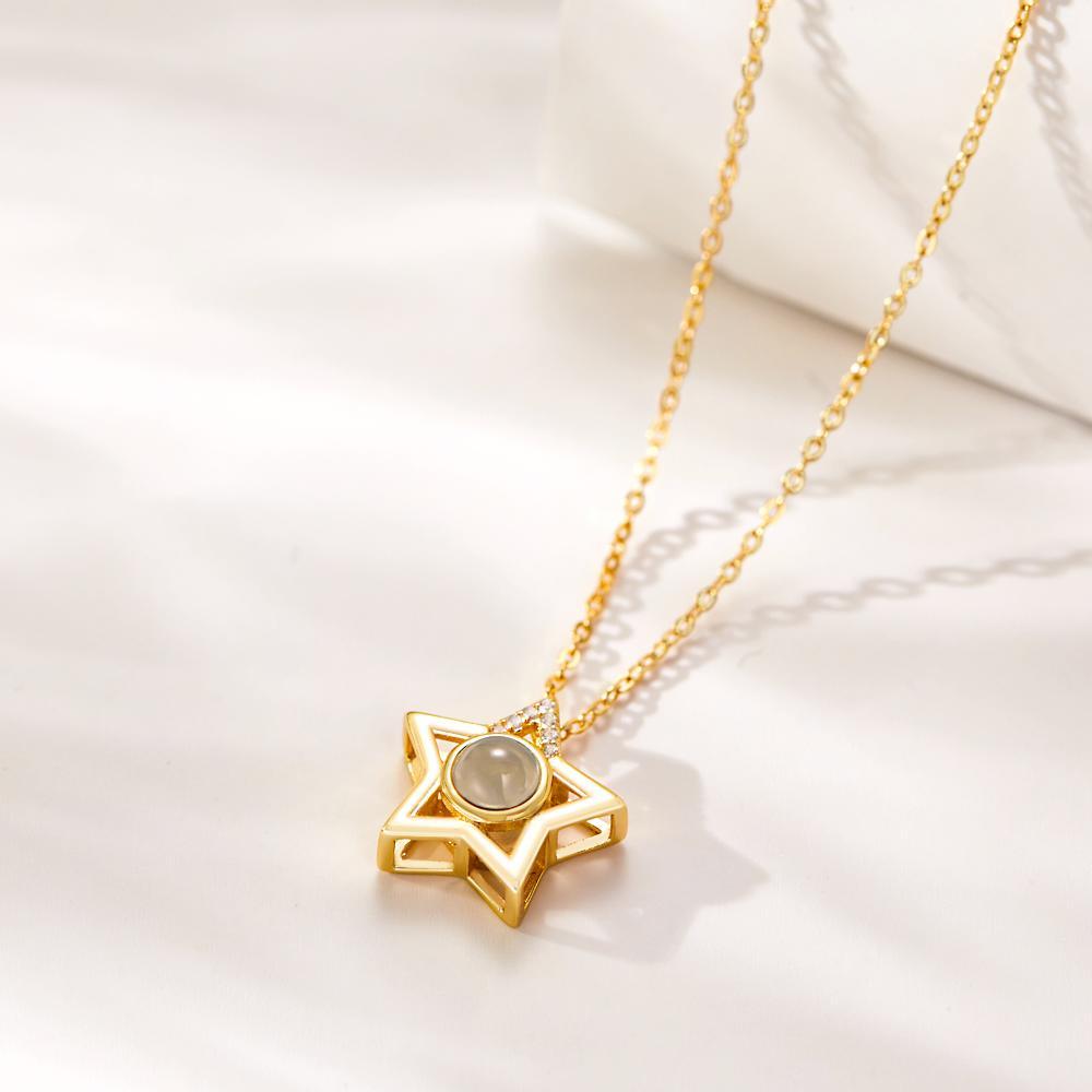 Collier De Projection De Photo Personnalisé Collier Pendentif Photo Étoile Cadeau Commémoratif - votrecollierprenomfr