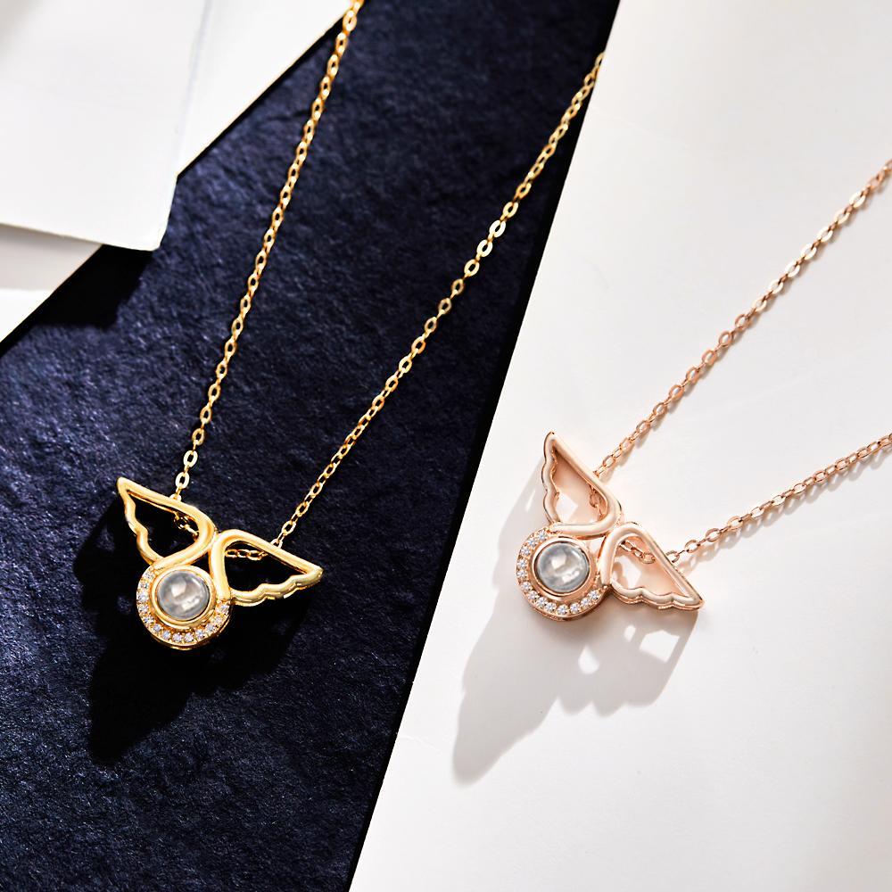 Collier De Projection De Photo Personnalisé Collier Pendentif Aile D'ange Cadeau Créatif - votrecollierprenomfr