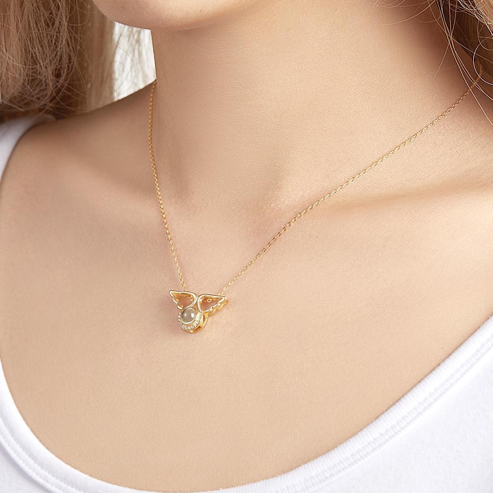 Collier De Projection De Photo Personnalisé Collier Pendentif Aile D'ange Cadeau Créatif - votrecollierprenomfr