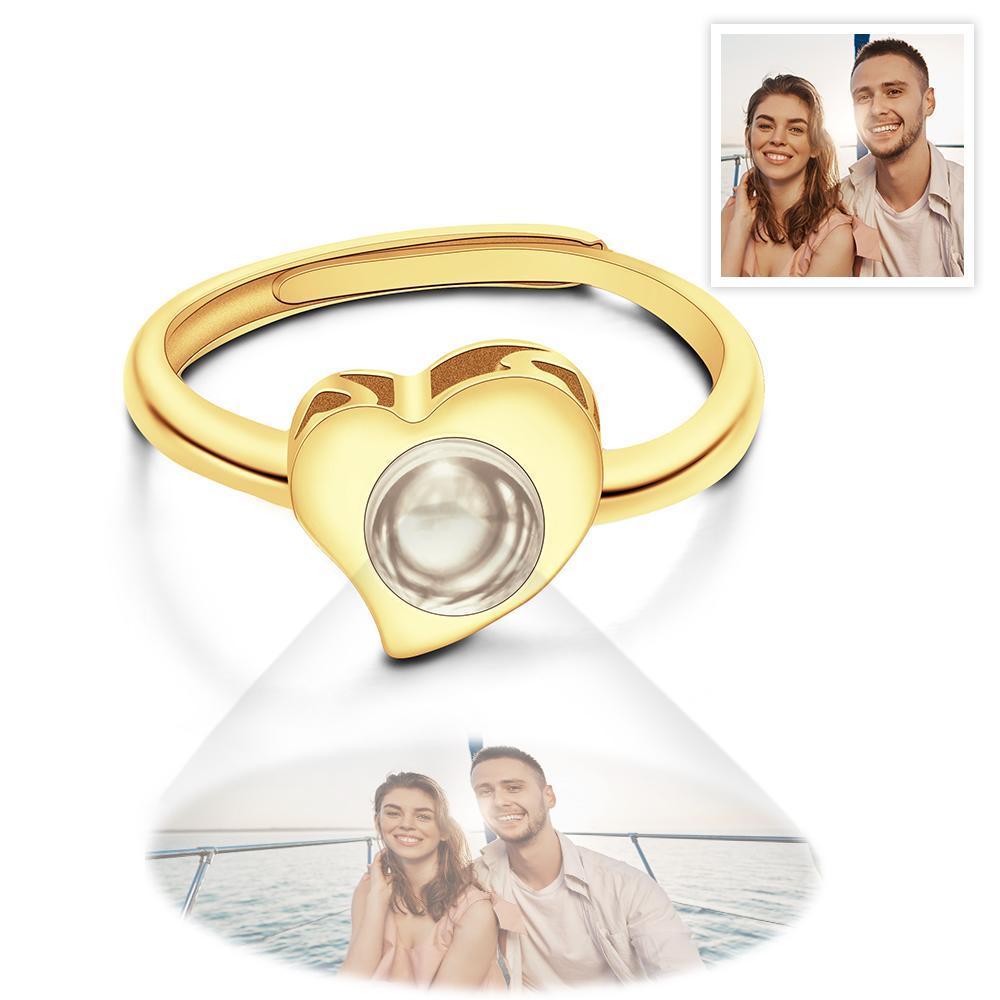 Bague Ouverte En Forme De Coeur Avec Projection De Photo En Argent Sterling S925 Bijoux Pour Femmes Personnalisés Cadeaux De La Saint-valentin - votrecollierprenomfr