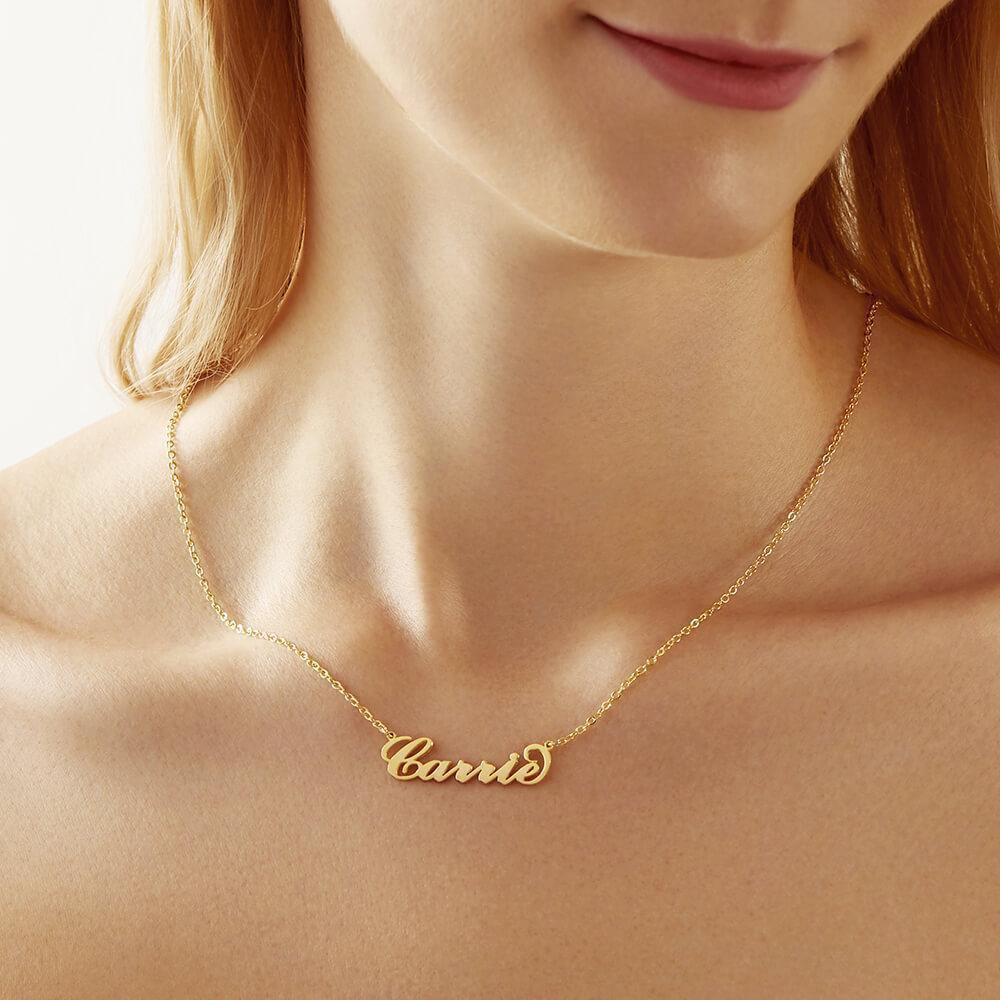 Collier Prénom Carrie Style Argent Plaqué Or Noir - votrecollierprenomfr