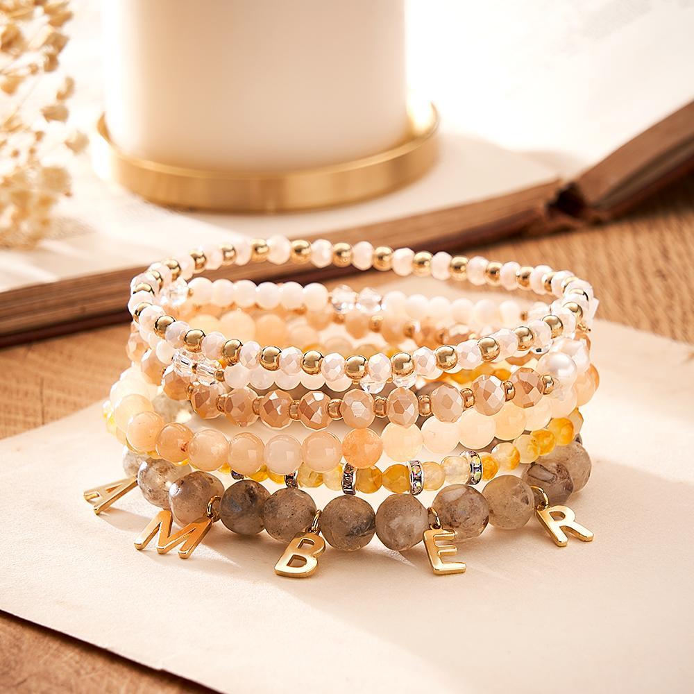 Bracelet Avec Nom Personnalisé, Pendentif Lettre, Style Bohémien, Cadeau De Plage Pour Elle - votrecollierprenomfr