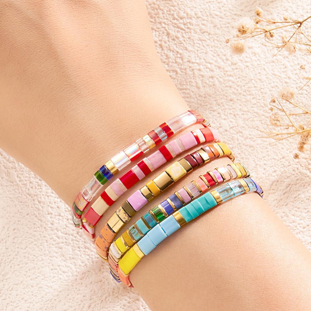 Ensemble De Bracelets De Perles Tila, Bracelet Coloré Pour Les Proches - votrecollierprenomfr