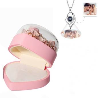 Boîte À Bijoux Rose Personnalisée, Coffret Cadeau Cœur Avec Collier De Projection, Cadeau De Saint Valentin Pour Elle - votrecollierprenomfr