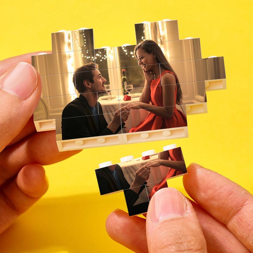 Custom Building Brick Puzzle Double Personalized Photo Block Heart Shaped Gifts for Her - Name Necklace