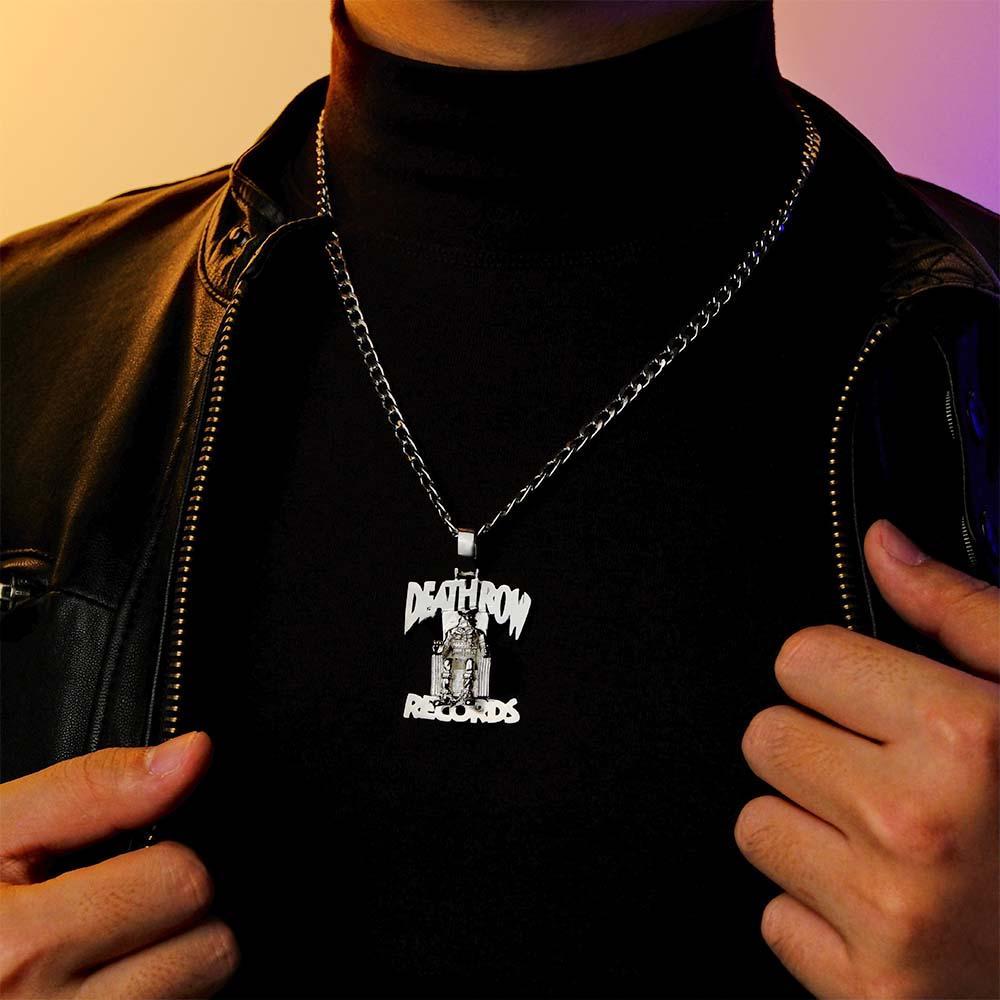 Collier Hip Hop Gravé Deathrow Records, Pendentif Exagéré Pour Lui - votrecollierprenomfr