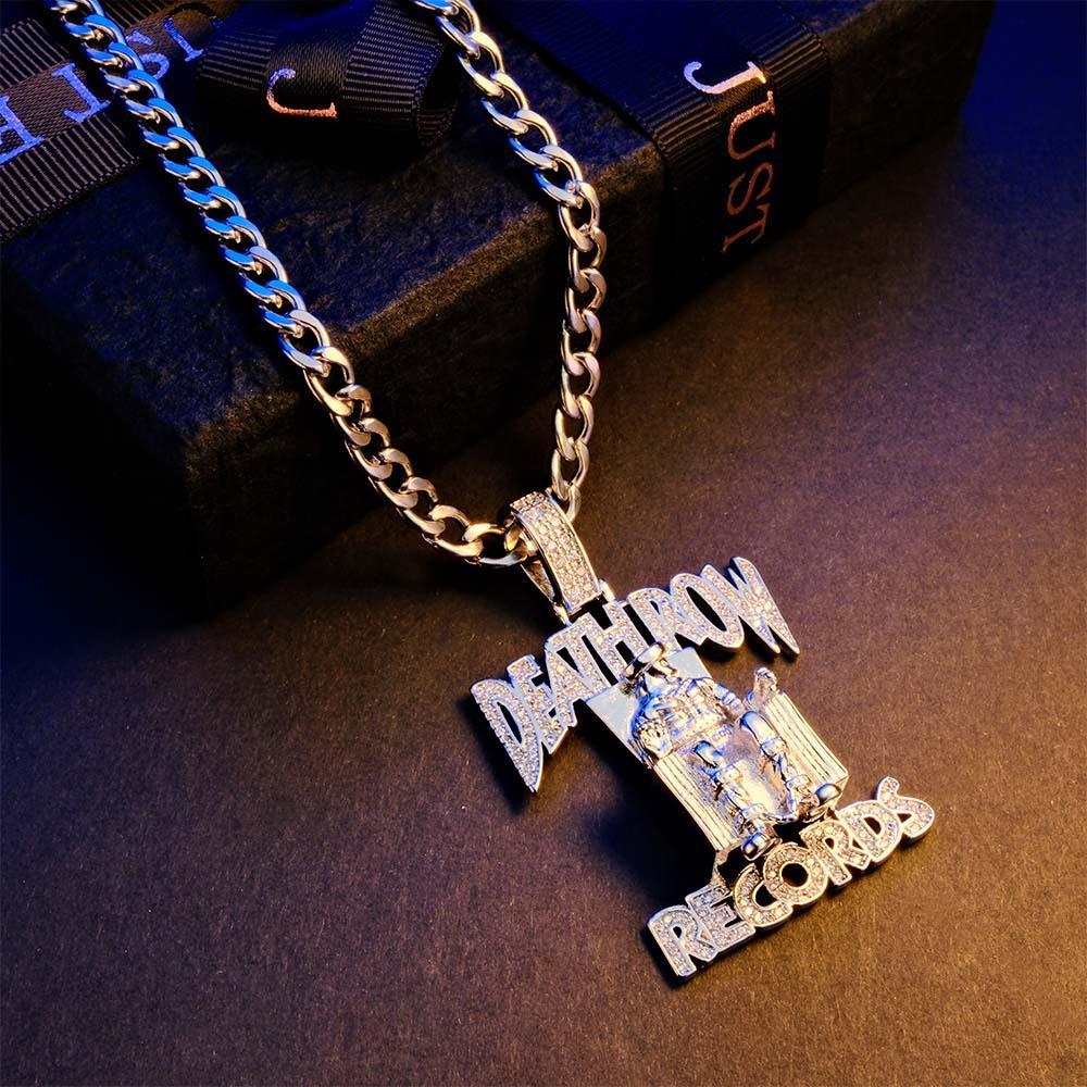 Collier Hip Hop Gravé Deathrow Records, Pendentif Exagéré Pour Lui - votrecollierprenomfr