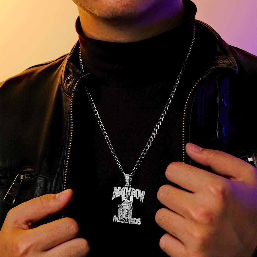 Collier Hip Hop Gravé Deathrow Records, Pendentif Exagéré Pour Lui - votrecollierprenomfr