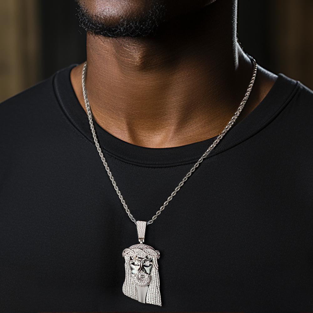 Collier Hip Hop Gravé Jésus Grand Pendentif Collier Cadeau Pour Lui - votrecollierprenomfr