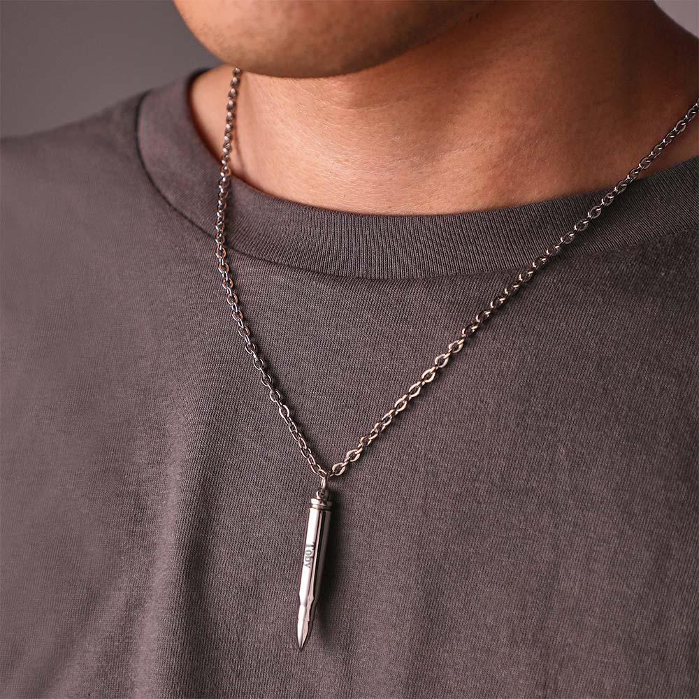 Collier Avec Nom Personnalisé, Balle En Métal, Cadeau Cool Pour Hommes - votrecollierprenomfr