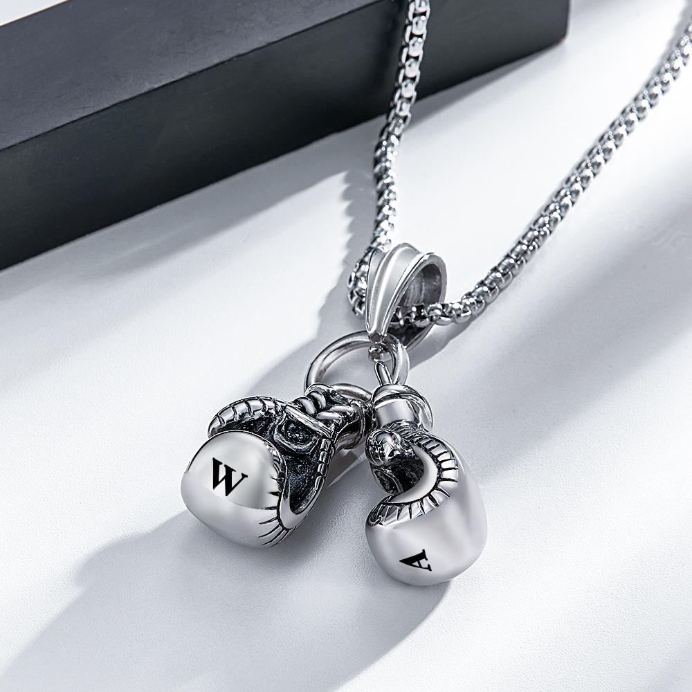 Collier Gravé Personnalisé Gants De Boxe Hip Hop Cadeau Pour Lui - votrecollierprenomfr