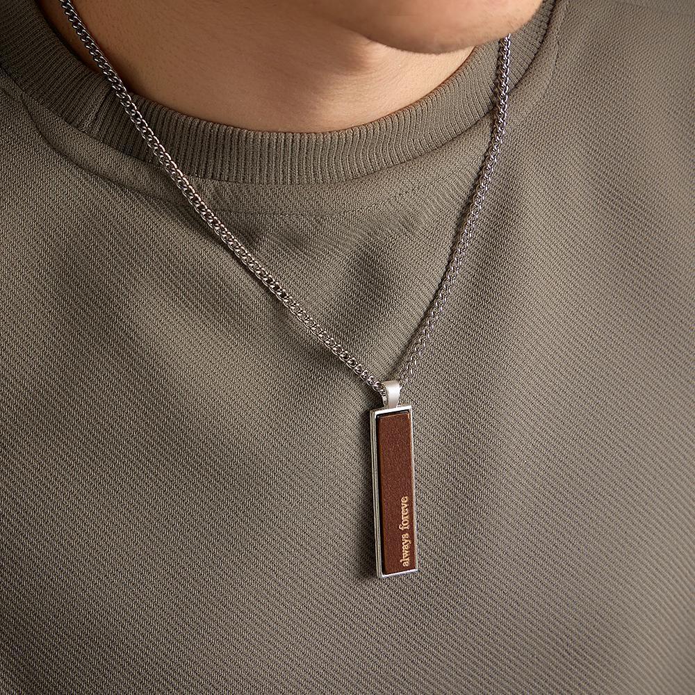 Collier En Bois Et Métal Gravable, Pendentif Rétro Personnalisé, Cadeau Pour Anniversaire De Mariage - votrecollierprenomfr