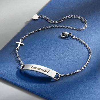 Bracelet Gravé Personnalisé, Croix Créative, Cadeaux Simples En Métal - votrecollierprenomfr