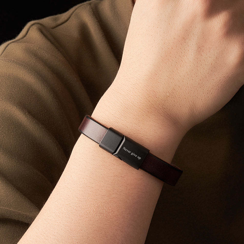 Bracelet En Cuir Simple Rétro Avec Texte Bracelet À Boucle Magnétique Pour Hommes - votrecollierprenomfr