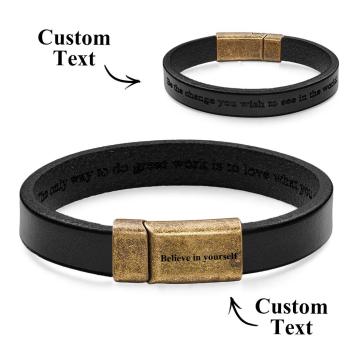 Bracelet En Cuir Vintage Gravable, Bracelet À Boucle Magnétique Simple, Cadeaux Pour Hommes - votrecollierprenomfr