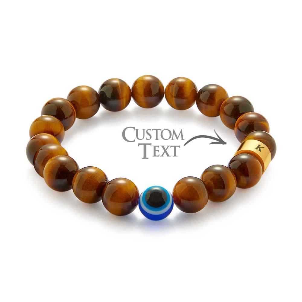 Bracelet Gravé Personnalisé Amulette Mauvais Œil Or Œil De Tigre Bracelet Perlé Pour Hommes - votrecollierprenomfr