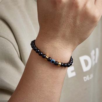 Bracelet De Perles Gravé Personnalisé, Bracelet Amulette Pour Hommes, Mauvais Œil - votrecollierprenomfr