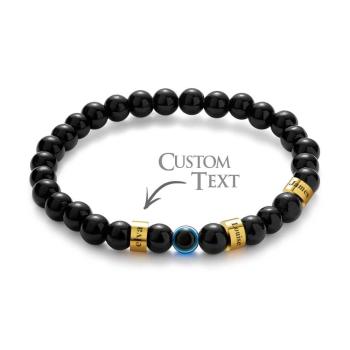 Bracelet De Perles Gravé Personnalisé, Bracelet Amulette Pour Hommes, Mauvais Œil - votrecollierprenomfr