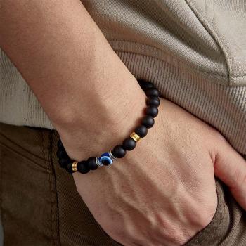 Bracelet Perlé Personnalisé Avec Nom Gravé, Amulette Pour Hommes, Mauvais Œil - votrecollierprenomfr